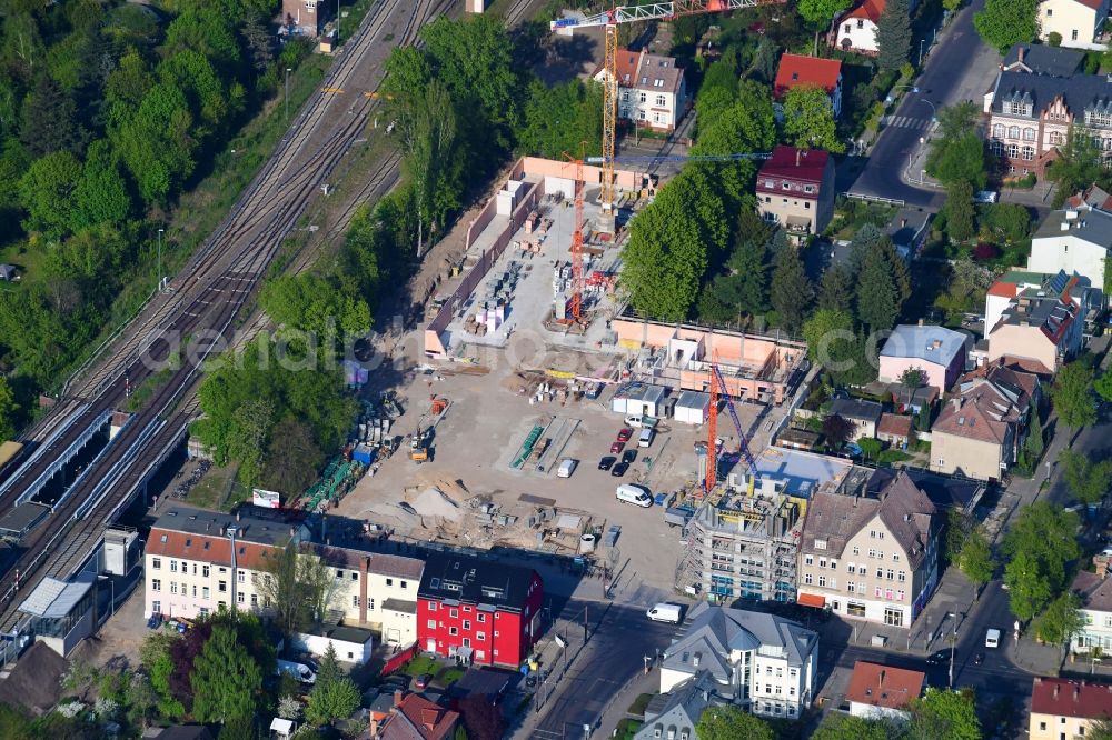 Berlin from above - New construction of the building complex of the shopping center on Hoenower Strasse in the district Mahlsdorf in Berlin, Germany