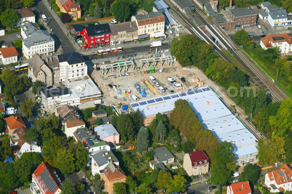 Aerial image Berlin - New construction of the building complex of the shopping center on Hoenower Strasse in the district Mahlsdorf in Berlin, Germany