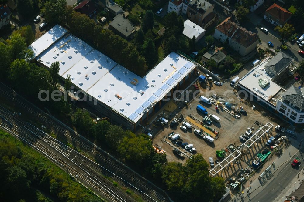 Aerial photograph Berlin - New construction of the building complex of the shopping center on Hoenower Strasse in the district Mahlsdorf in Berlin, Germany