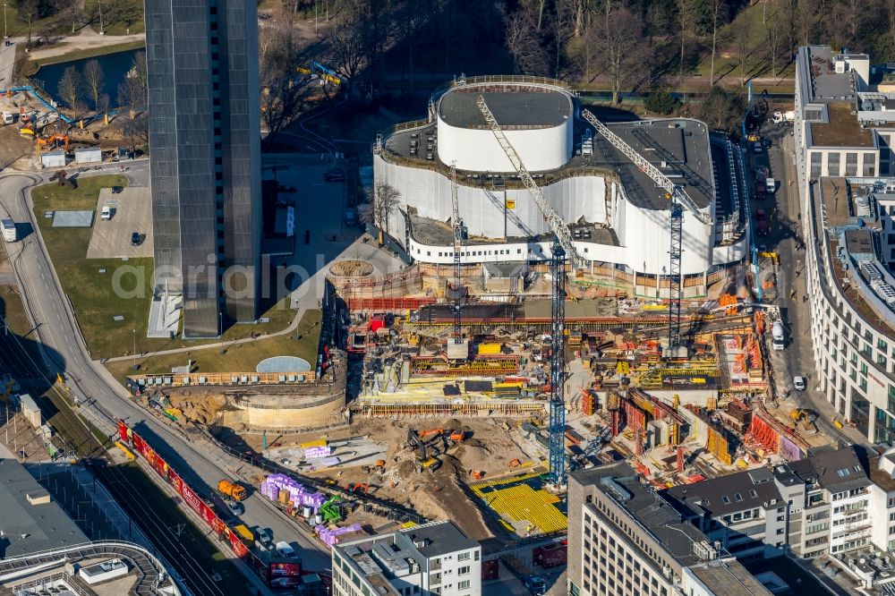 Aerial photograph Düsseldorf - New construction of the building complex of the shopping center Ingenhoven-Tal - Koebogen 2 on Gustaf-Gruendgens-Place in Duesseldorf in the state North Rhine-Westphalia, Germany