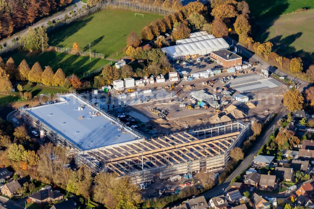 Kappeln from above - New construction of the building complex of the shopping center on street Wassermuehlenstrasse in Kappeln in the state Schleswig-Holstein, Germany