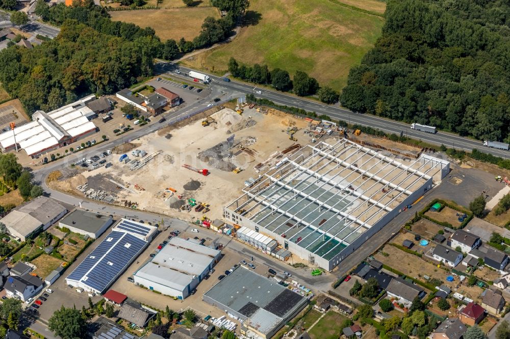 Aerial image Bergkamen - New construction of the building complex of the shopping center KAUFLAND between Ostenhellweg and Am Roemerlager in the district Ruenthe in Bergkamen in the state North Rhine-Westphalia, Germany