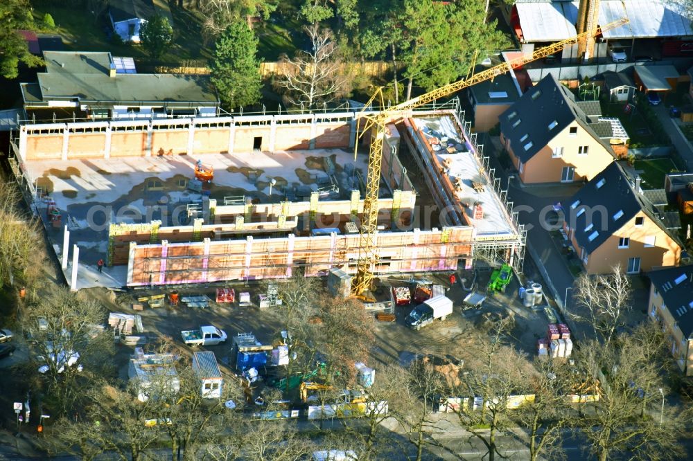 Aerial photograph Berlin - New construction of the building complex of the shopping center LIDL on Raststatter Strasse corner Hultschiner Damm in the district Mahlsdorf in Berlin, Germany