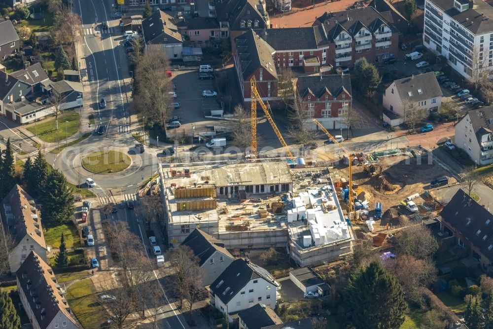 Witten from the bird's eye view: New construction of the building complex of the shopping center Netto Marken-Discount on Wittener Strasse in the district Herbede in Witten in the state North Rhine-Westphalia, Germany