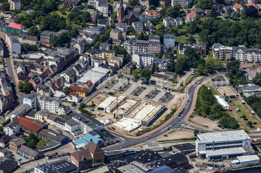 Aerial photograph Flensburg - New construction of the building complex of the shopping center Nordstadt -Markt in Flensburg in the state Schleswig-Holstein, Germany