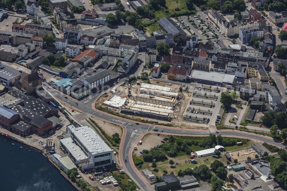 Flensburg from above - New construction of the building complex of the shopping center Nordstadt -Markt in Flensburg in the state Schleswig-Holstein, Germany