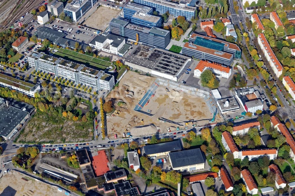 Aerial image München - New construction of the building complex of the shopping center NVZ a?? PLAZA a?? on Grafinger Strasse in the district Berg am Laim in Munich in the state Bavaria, Germany