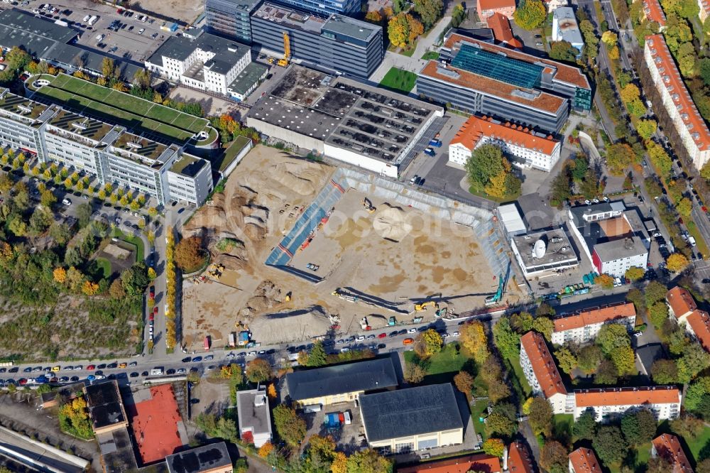 Aerial photograph München - New construction of the building complex of the shopping center NVZ a?? PLAZA a?? on Grafinger Strasse in the district Berg am Laim in Munich in the state Bavaria, Germany