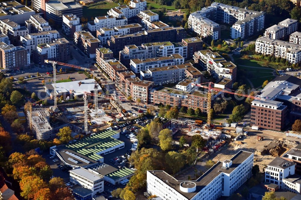 Hamburg from above - New construction of the building complex of the shopping center on corner Behringstrasse - Juergen-Toepfer-Strasse in the district Altona in Hamburg, Germany