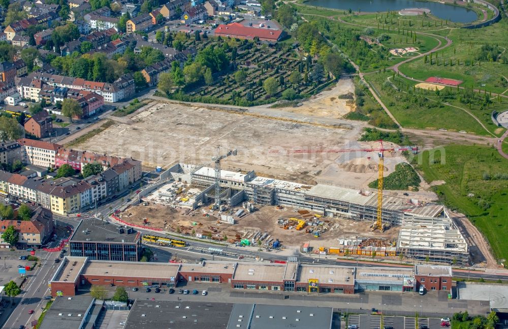 Aerial image Essen - New construction of the building complex of the shopping center Quartier West of Dipl. Ing. Josef Schoofs Immobilien GmbH on Altendorfer Strasse in Essen in the state North Rhine-Westphalia