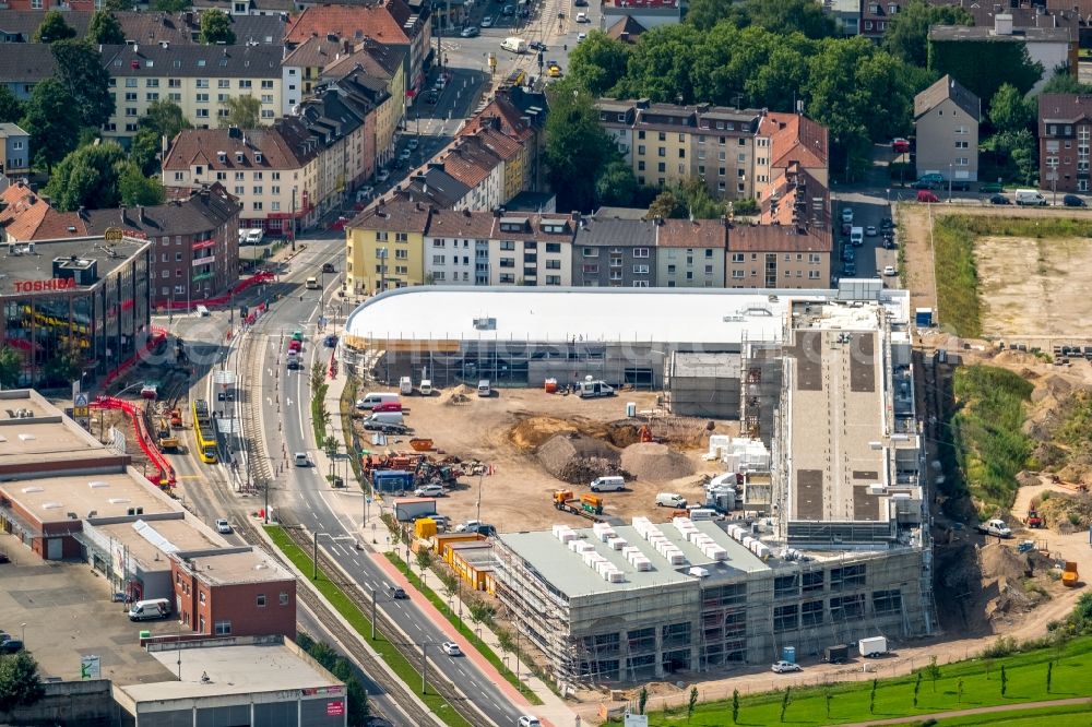 Essen from above - New construction of the building complex of the shopping center Quartier West of Dipl. Ing. Josef Schoofs Immobilien GmbH on Altendorfer Strasse in Essen in the state North Rhine-Westphalia