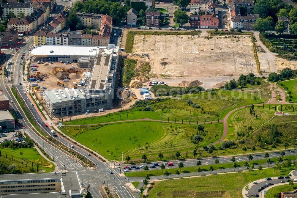 Aerial image Essen - New construction of the building complex of the shopping center Quartier West of Dipl. Ing. Josef Schoofs Immobilien GmbH on Altendorfer Strasse in Essen in the state North Rhine-Westphalia