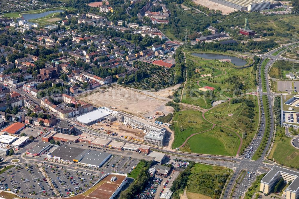 Essen from above - New construction of the building complex of the shopping center Quartier West of Dipl. Ing. Josef Schoofs Immobilien GmbH on Altendorfer Strasse in Essen in the state North Rhine-Westphalia