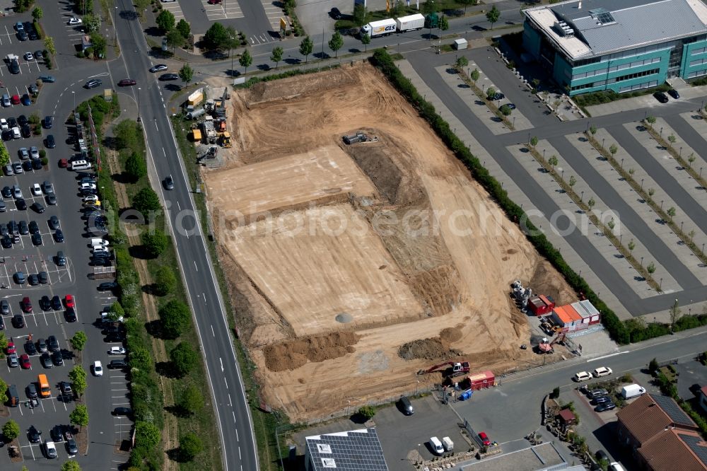 Würzburg from above - New construction of the building complex of the shopping center of Schaumstoffe Wilfried Wegerich GmbH on Ossietzkystrasse - Max-Mengeringhausen-Strasse - Dr.-Johanna-Stahl-Strasse in the district Rottenbauer in Wuerzburg in the state Bavaria, Germany