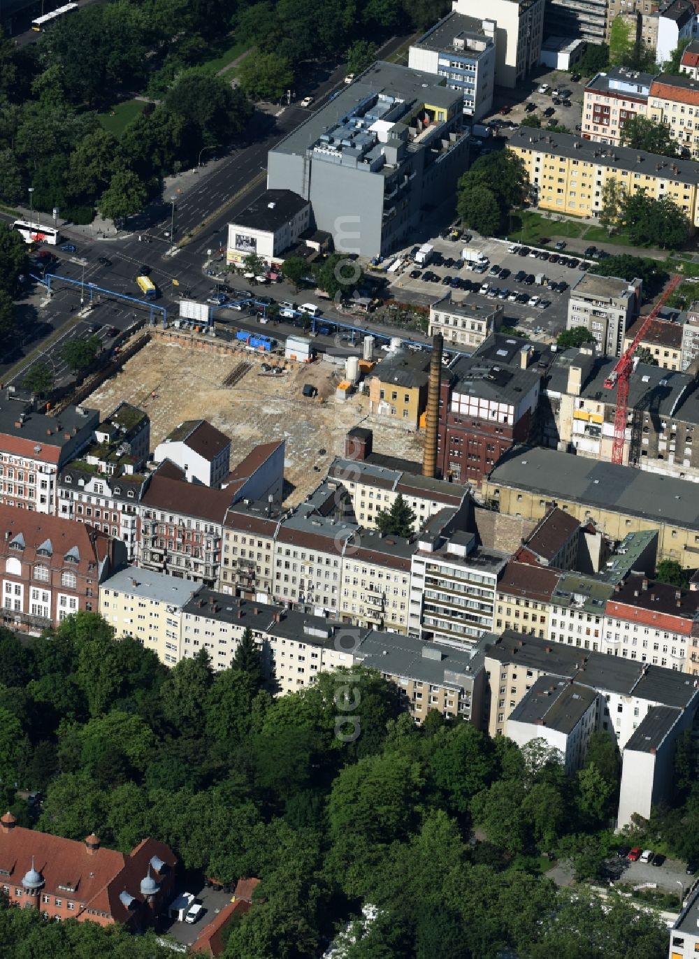 Berlin from the bird's eye view: New construction of the building complex of the shopping center Schultheiss Quarter in Moabit district in Berlin