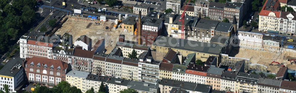 Aerial image Berlin - New construction of the building complex of the shopping center Schultheiss Quarter in Moabit district in Berlin