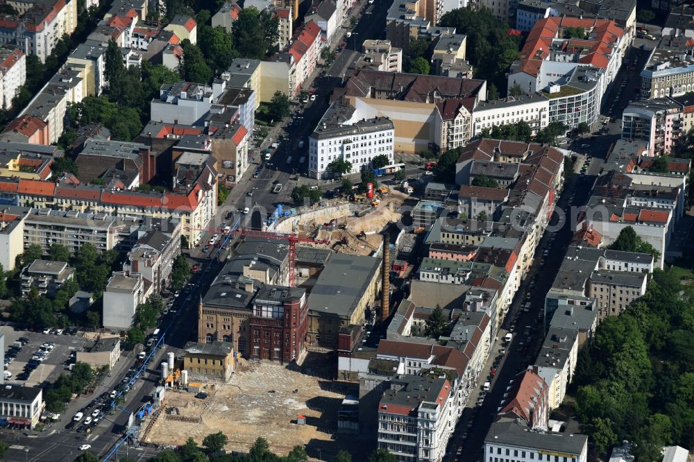 Aerial photograph Berlin - New construction of the building complex of the shopping center Schultheiss Quarter in Moabit district in Berlin