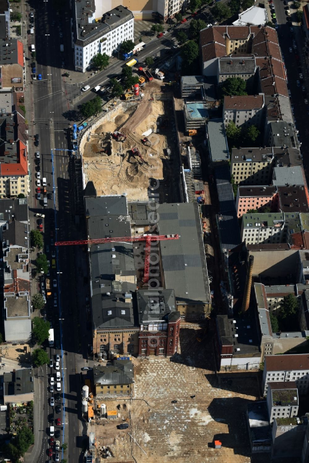 Berlin from above - New construction of the building complex of the shopping center Schultheiss Quarter in Moabit district in Berlin