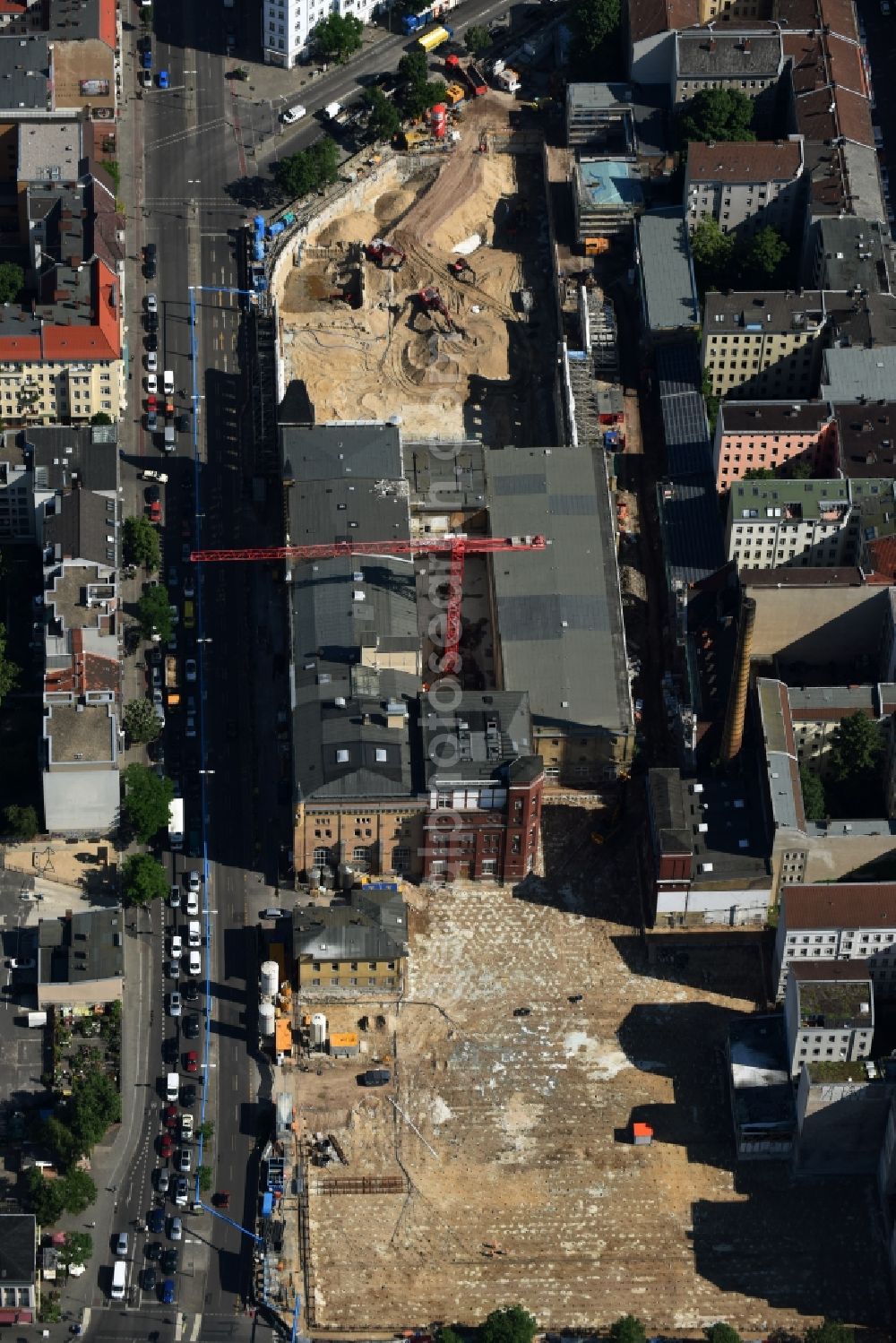 Berlin from the bird's eye view: New construction of the building complex of the shopping center Schultheiss Quarter in Moabit district in Berlin