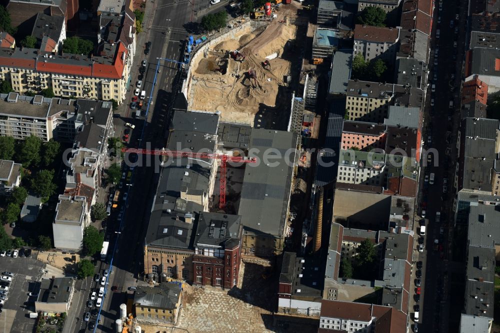 Aerial photograph Berlin - New construction of the building complex of the shopping center Schultheiss Quarter in Moabit district in Berlin