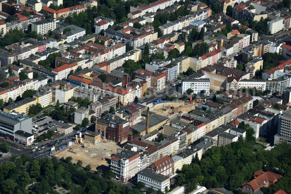 Aerial image Berlin - New construction of the building complex of the shopping center Schultheiss Quarter in Moabit district in Berlin