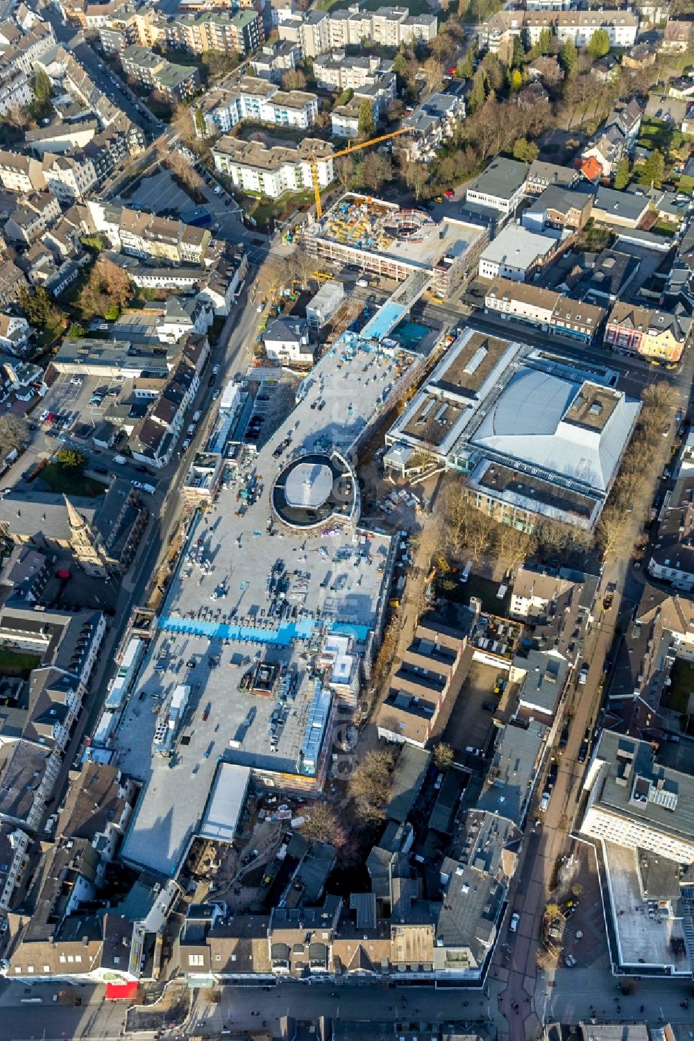 Velbert from above - Construction site for the new construction of the building complex of the StadtGalerie shopping center in Velbert in the state of North Rhine-Westphalia, Germany