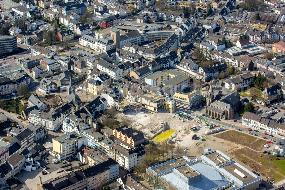 Velbert from the bird's eye view: Construction site for the new construction of the building complex of the StadtGalerie shopping center in Velbert in the state of North Rhine-Westphalia, Germany