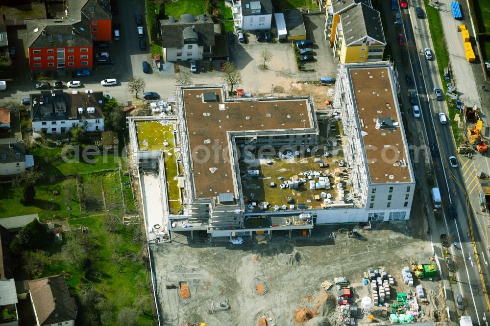 Aerial image Aschaffenburg - New construction of the building complex of the shopping center Tegut-Markt on Schillerstrasse corner Muellerstrasse in the district Damm in Aschaffenburg in the state Bavaria, Germany