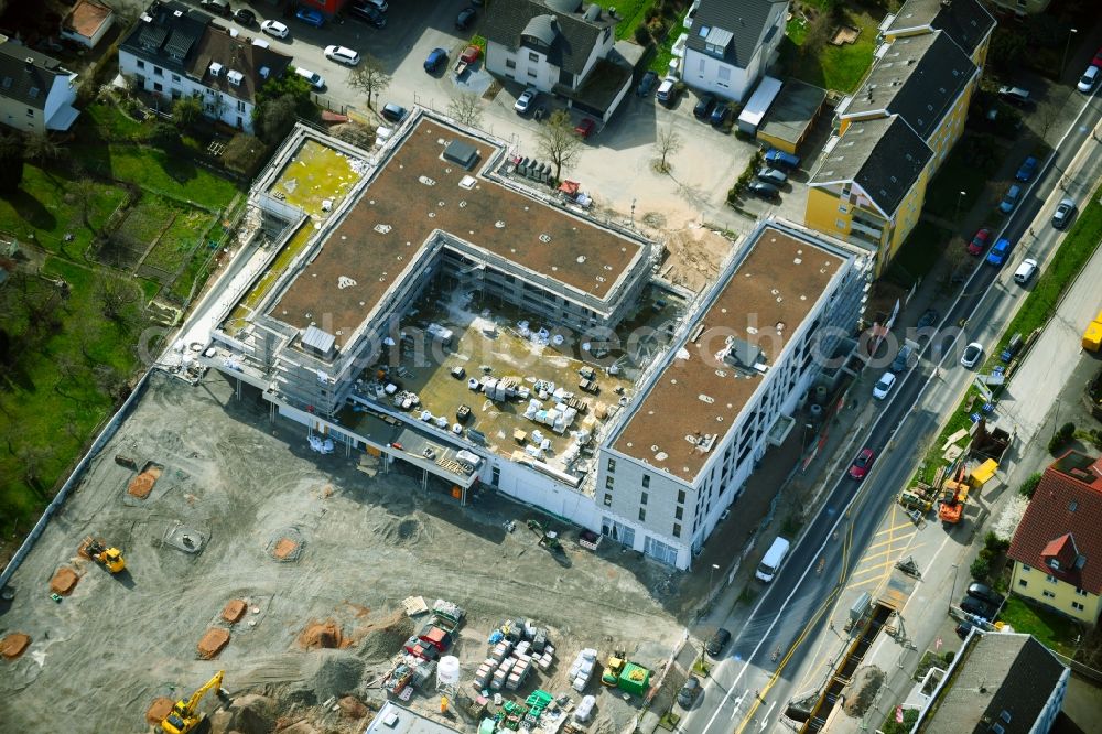 Aschaffenburg from above - New construction of the building complex of the shopping center Tegut-Markt on Schillerstrasse corner Muellerstrasse in the district Damm in Aschaffenburg in the state Bavaria, Germany