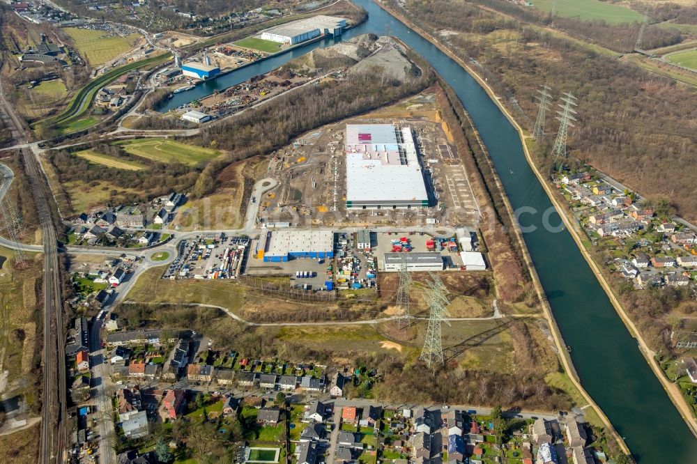 Herne from above - Construction site to build a new building complex on the site of the logistics center a Duvenbeck Logistikzentrum Grimberg a in Herne in the state North Rhine-Westphalia