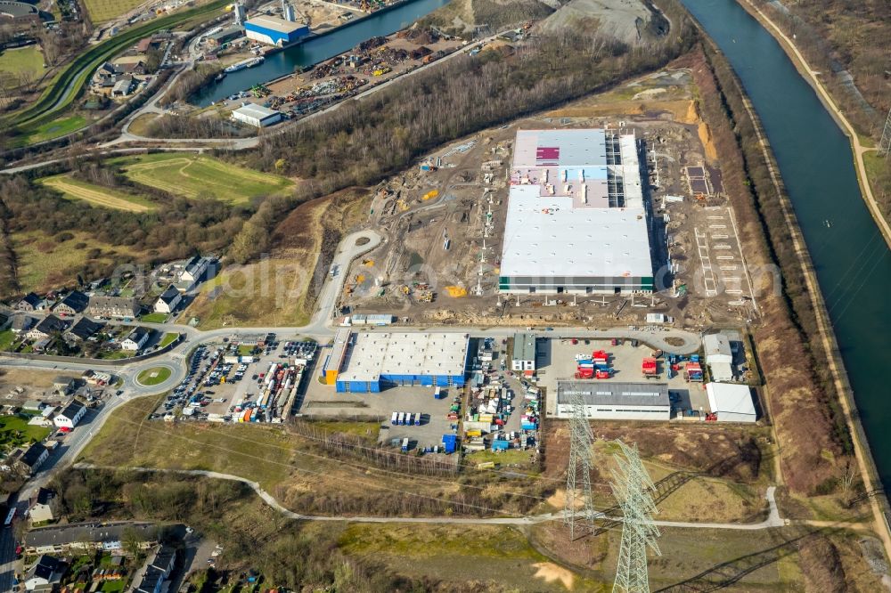 Herne from the bird's eye view: Construction site to build a new building complex on the site of the logistics center a Duvenbeck Logistikzentrum Grimberg a in Herne in the state North Rhine-Westphalia