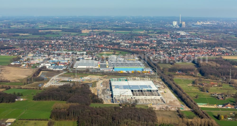 Aerial photograph Werne - Construction site to build a new building complex on the site of the logistics center Amazon Logistik in the district Lenklar in Werne in the state North Rhine-Westphalia