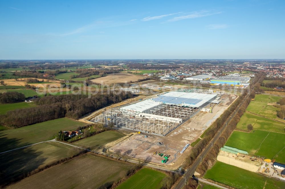 Werne from above - Construction site to build a new building complex on the site of the logistics center Amazon Logistik in the district Lenklar in Werne in the state North Rhine-Westphalia