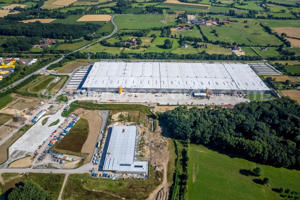 Werne from above - Construction site to build a new building complex on the site of the logistics center Amazon Logistik in Werne in the state North Rhine-Westphalia