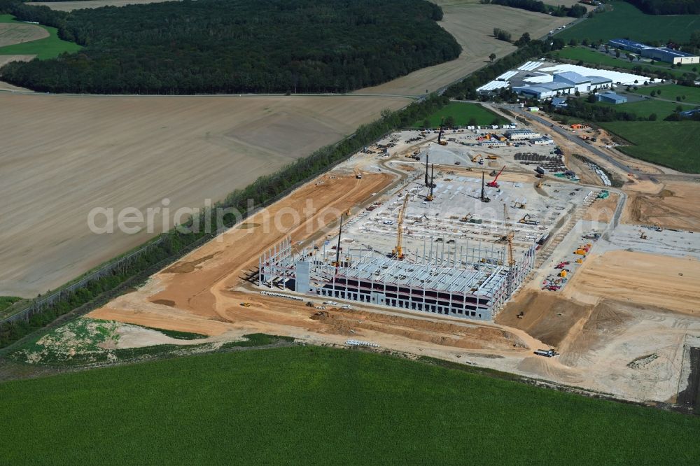 Gera from the bird's eye view: Construction site to build a new building complex on the site of the logistics center Amazon Distribution GmbH in the district Cretzschwitz in Gera in the state Thuringia, Germany