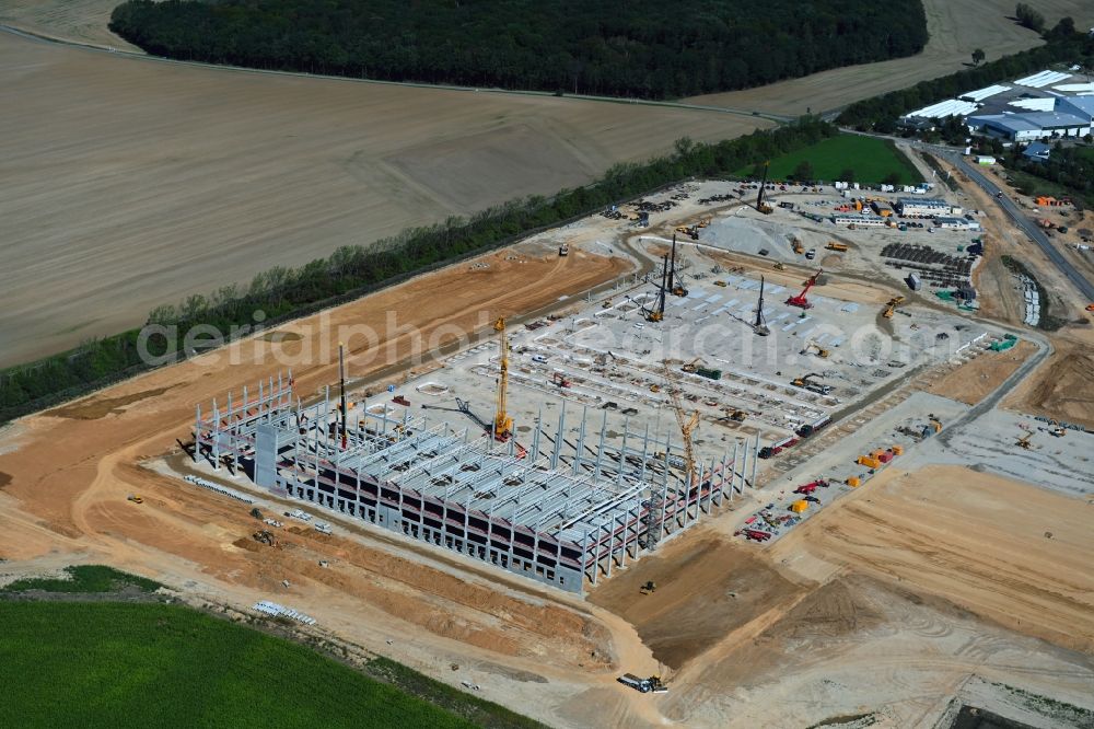 Aerial image Gera - Construction site to build a new building complex on the site of the logistics center Amazon Distribution GmbH in the district Cretzschwitz in Gera in the state Thuringia, Germany