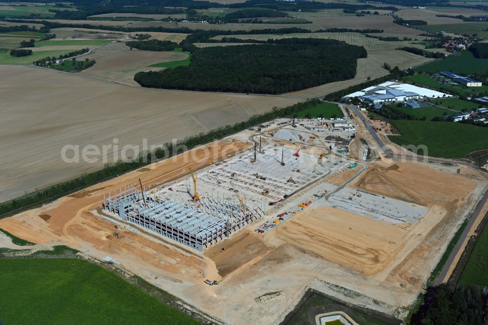 Aerial photograph Gera - Construction site to build a new building complex on the site of the logistics center Amazon Distribution GmbH in the district Cretzschwitz in Gera in the state Thuringia, Germany