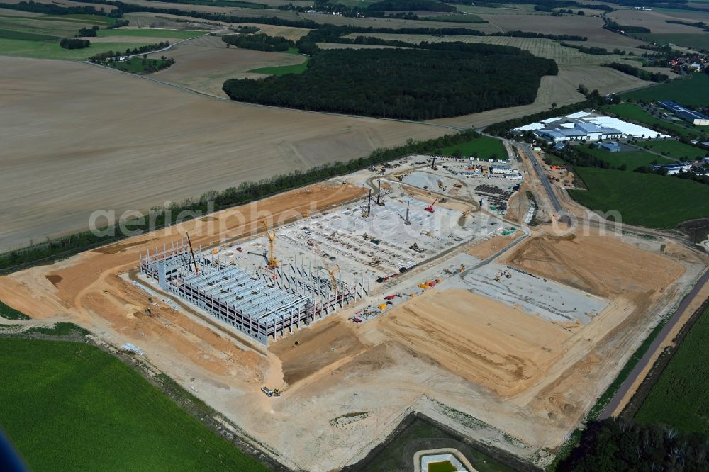 Gera from above - Construction site to build a new building complex on the site of the logistics center Amazon Distribution GmbH in the district Cretzschwitz in Gera in the state Thuringia, Germany