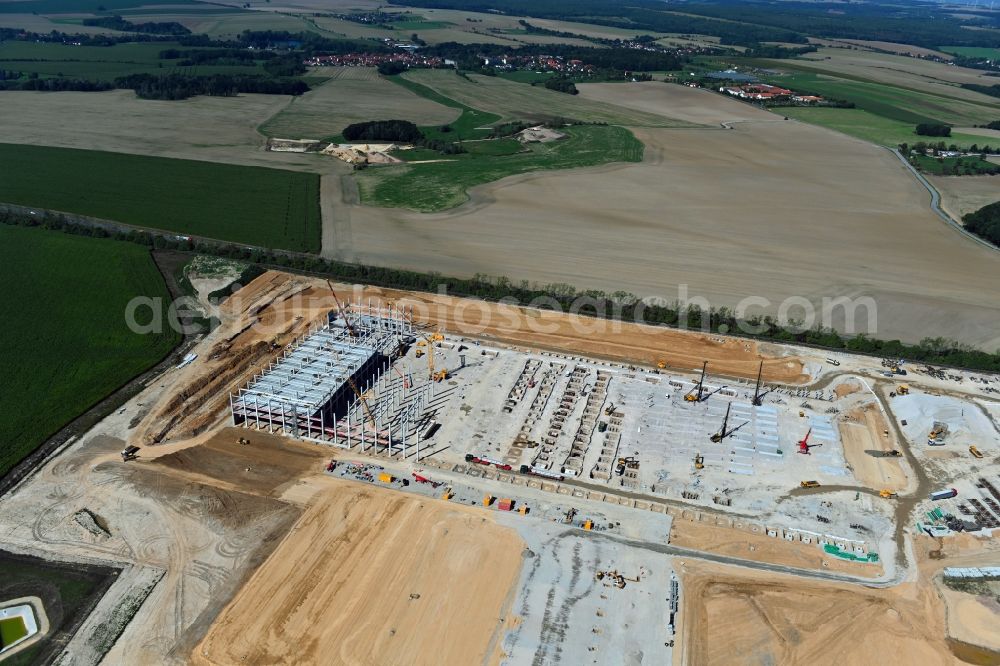 Aerial image Gera - Construction site to build a new building complex on the site of the logistics center Amazon Distribution GmbH in the district Cretzschwitz in Gera in the state Thuringia, Germany