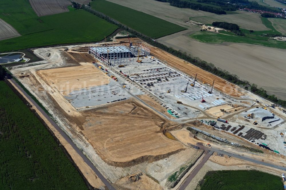 Aerial photograph Gera - Construction site to build a new building complex on the site of the logistics center Amazon Distribution GmbH in the district Cretzschwitz in Gera in the state Thuringia, Germany