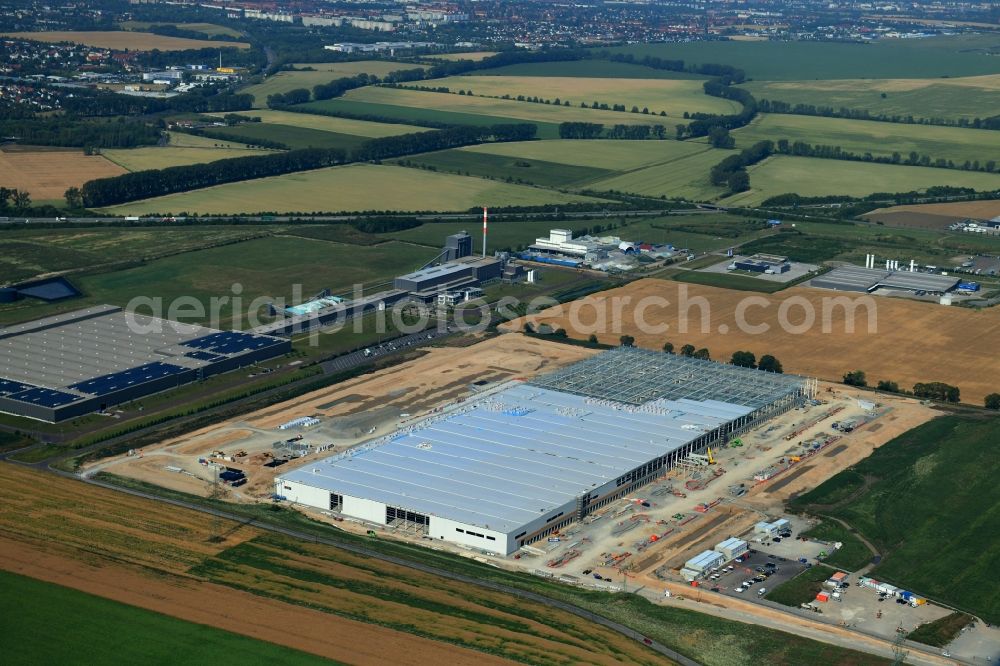 Sülzetal from above - Construction site to build a new building complex on the site of the Non-Sort logistics center AMAZON in Suelzetal in the state Saxony-Anhalt, Germany