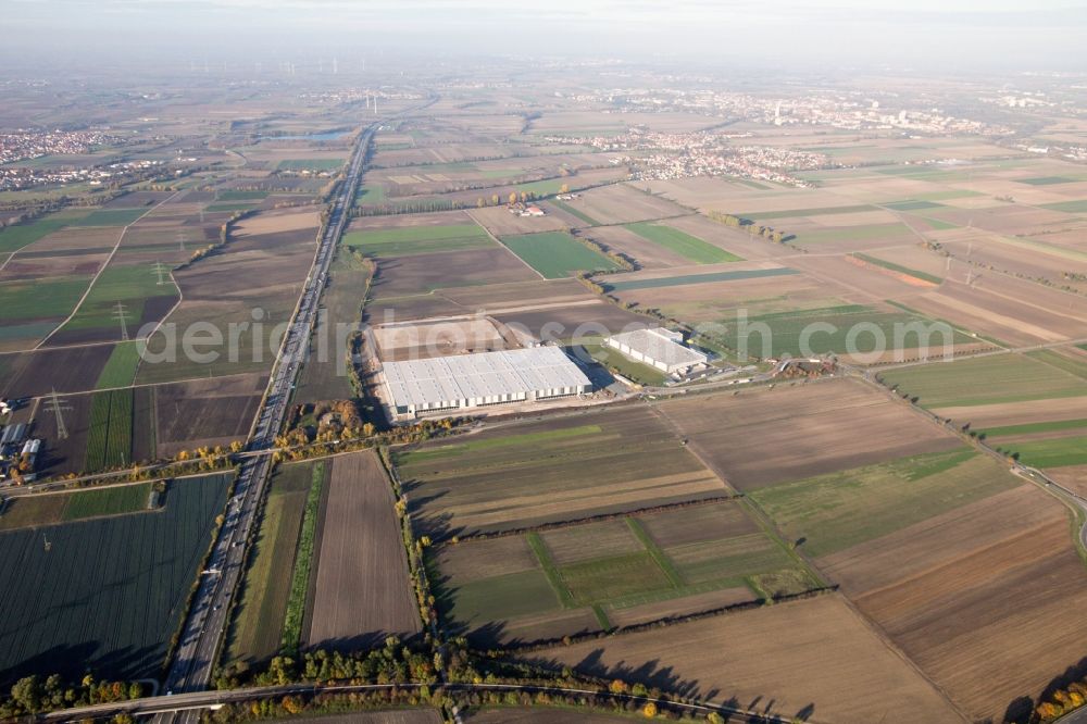 Frankenthal from the bird's eye view: Construction site to build a new building complex on the site of the logistics center of Amazon.com Inc. in Frankenthal in the state Rhineland-Palatinate