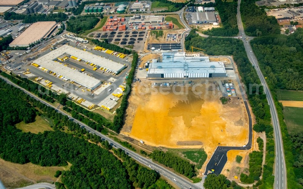 Aerial photograph Dorsten - Construction site to build a new building complex on the site of the logistics center arvato of Bertelsmann SE & Co. KGaA along the Buerer Strasse to the Hervester Strasse in Dorsten in the state North Rhine-Westphalia, Germany