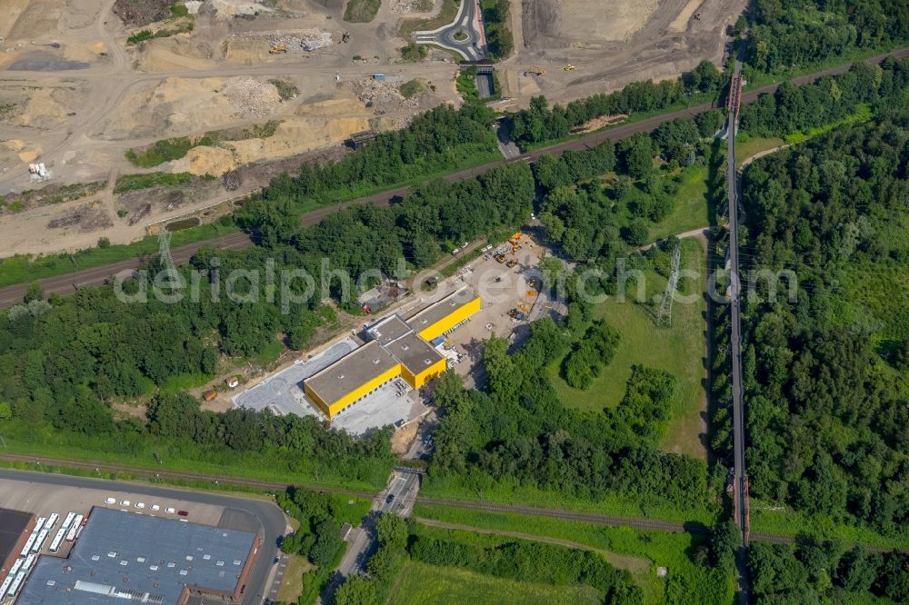 Gelsenkirchen from the bird's eye view: Construction site to build a new building complex on the site of the logistics center of Deutsche Post AG on Ostpreussenstrasse in Gelsenkirchen in the state North Rhine-Westphalia, Germany