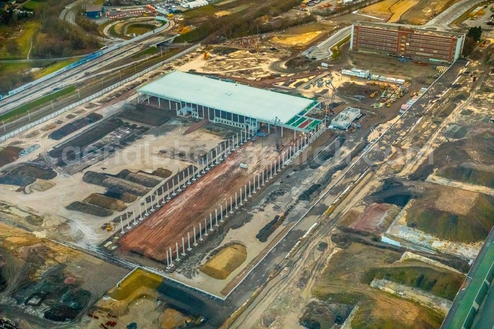 Aerial image Bochum - Construction site to build a new building complex on the site of the logistics center of DHL Paket GmbH in Bochum in the state North Rhine-Westphalia, Germany