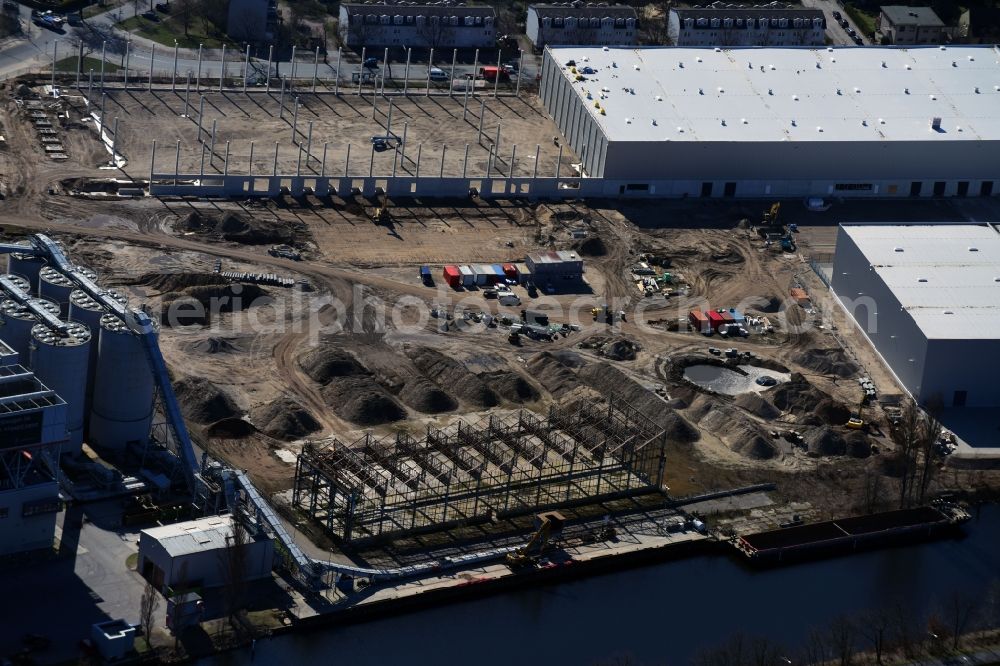 Aerial photograph Berlin - Construction site to build a new building complex on the site of the logistics center of DIBAG Industriebau AG on Kanalstrasse in the district Rudow in Berlin