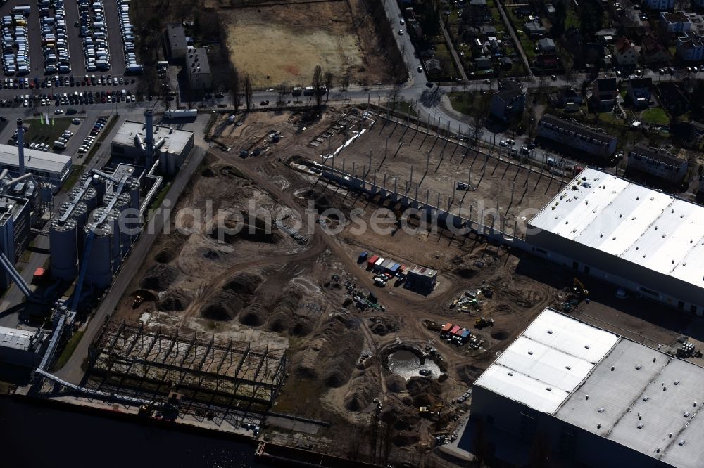 Aerial image Berlin - Construction site to build a new building complex on the site of the logistics center of DIBAG Industriebau AG on Kanalstrasse in the district Rudow in Berlin