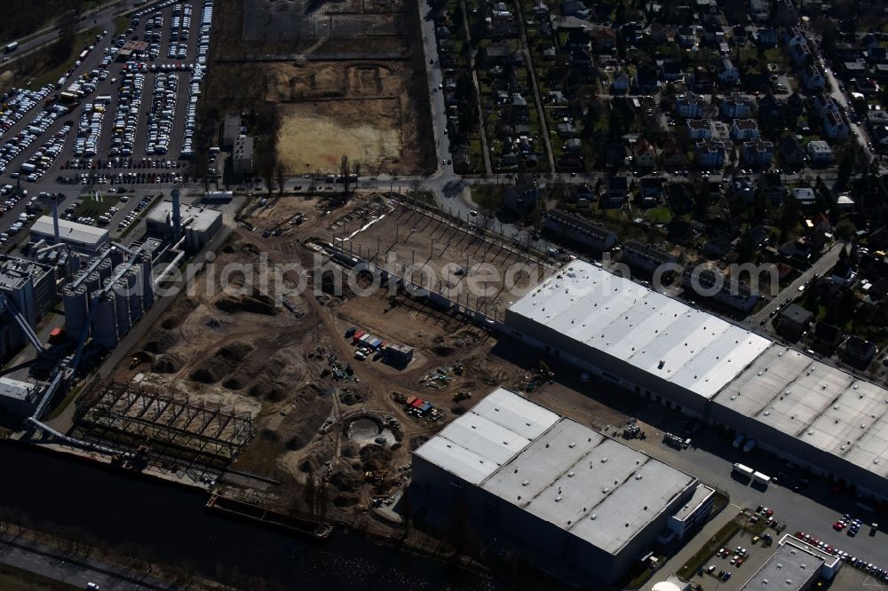 Aerial photograph Berlin - Construction site to build a new building complex on the site of the logistics center of DIBAG Industriebau AG on Kanalstrasse in the district Rudow in Berlin