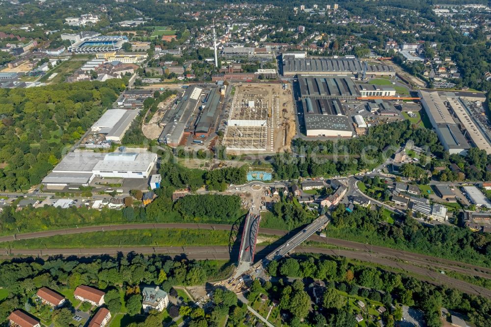 Bochum from above - Construction site to build a new building complex on the site of the logistics center Dietz AG on Karl-Lange-Strasse in Bochum in the state North Rhine-Westphalia, Germany