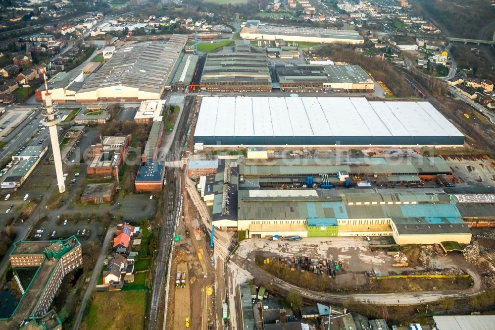 Bochum from above - Construction site to build a new building complex on the site of the logistics center Dietz AG on Karl-Lange-Strasse in Bochum in the state North Rhine-Westphalia, Germany